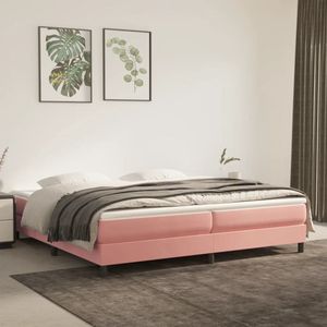 The Living Store Boxspringbed - Fluweel - Pocketvering - Middelharde ondersteuning - Huidvriendelijk - Multiplex lattenbodem - Roze - 203 x 200 x 25 cm - 2 matrassen - 200 x 100 x 20 cm - 1 topmatras