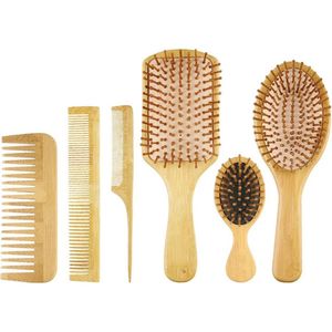 DWIH® - Bamboe Borstel en kammen set - 6 stuks