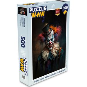 Puzzel Clown - Hoed - Kraag - Portret - Killer clown - Legpuzzel - Puzzel 500 stukjes