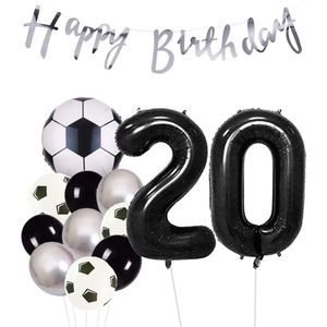 Cijfer Ballon 20 | Snoes Champions Voetbal Plus - Ballonnen Pakket | Zilver en Zwart