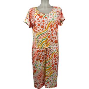 Angelle Milan – Travelkleding voor dames – Rood/Geel/Groene Strik Jurk – Ademend – Kreukherstellend – Duurzame jurk - In 4 maten - Maat S