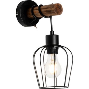 QAZQA stronk - Landelijke Wandlamp voor binnen - 1 lichts - D 17.5 cm - Zwart - Woonkamer | Slaapkamer | Keuken
