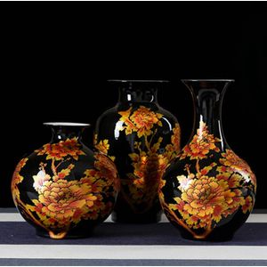 3 Stuks Kunst Vaas Zwart Porselein Kristal Glazuur Bloemen Vaas Kantoor Woonkamer Tuin Huis Decoratie Handgemaakte Rose Vazen