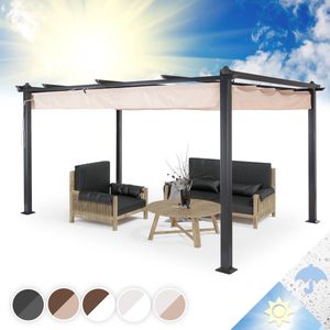 Blumfeldt Pergola Luifels Waterdichte Pergola met Intrekbaar Dak - Outdoor Stable Garden Gazebo - Aluminium Frame Metal Pergola Kit - UV-bescherming tuinluifel - Marquee Polyester Dak - 3x4m - Beige