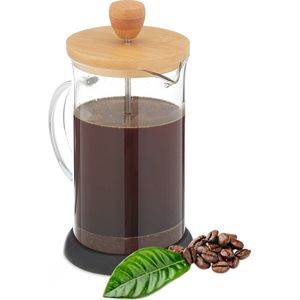 Relaxdays cafetière glas - koffiemaker - koffiezetter camping - koffiepers - bamboe - M