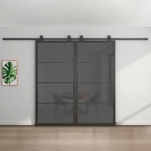 Dubbele stalen schuifdeur rook glas 4 vlaks 215,0 x 200,0 met softclose - Zwart