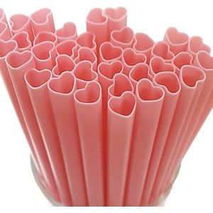 Rietjes - Hartjes vorm - Roze - 10 stuks - Hard plastic - Drinkrietjes - Vorm