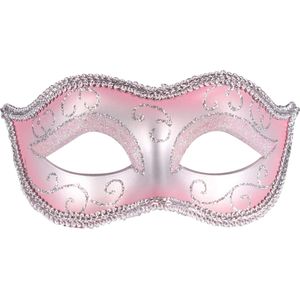 Oogmasker Venice - Volwassenen - One Size - Een Stuk - Babyroze-Zilver