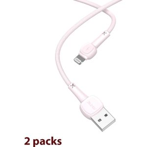 USB naar Lightening oplaad kabel | Opladkabel geschikt voor iPhone X/12/13/14 3.4A 1Meter - Roze kleur (2 stuks)