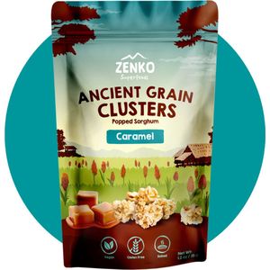 ZENKO Ancient Grain Clusters - Caramel (8x35g) | Vegan & glutenvrij | Gezonde snack | Beter dan popcorn!
