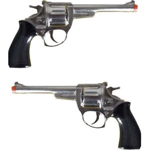 2x stuks verkleed speelgoed revolver/pistool metaal 8 schots - Plaffertjes pistolen wapens voor kinderen