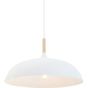 Scandinavische hanglamp Bjorr wit met hout | 1 lichts | bruin / wit | hout / metaal | Ø 45 cm | in hoogte verstelbaar tot 170 cm | eetkamer / woonkamer lamp | modern / sfeervol design