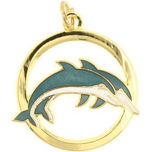 Behave Hanger dolfijnen goud kleur blauw groen emaille 3 cm
