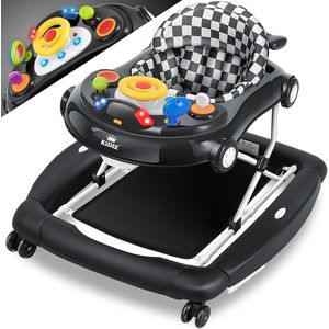 KIDIZ® 4in1 Babywalker / Loopstoeltje / Loopstoel speel- en loopstoeltje - schommelfunctie baby wipstoeltje met wielen, licht, muziek, speelcentrum eettafel loopstoel loophulp baby's vanaf 6 maanden opvouwbaar - Zwart