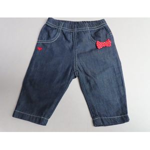 Lange broek - Meisjes- Eerste jeans broekje - Rode strik met witte stippen - 1 maand 56