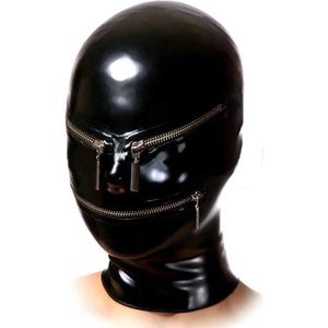 Hevige latex BDSM Masker - Rubber - 100% Latex 45MM Dik - Rits bij ogen en mond - Zwart _ Maat S/M - Unisex