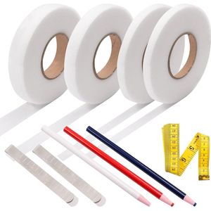 3 Pack Strijkbanden - 210 Yards Fusing Wonder Web Tape met 2 Naai Klemmen, 3 Naai Stoffen Potloden en Meetlint - Zelfklevende Strijkband voor Jeans, Gordijnen, Broeken