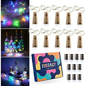 Fissaly 10 Stuks Gekleurde Led Kurk Flesverlichting Decoratie incl. Batterijen – Feestverlichting & Sfeerlampen - Bottle light Verlichting - Sfeerverlichting met 200 lichtjes in lichtketting voor flessen