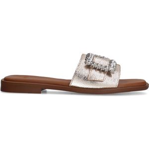 Manfield - Dames - Gouden leren slippers met diamanten gesp - Maat 37