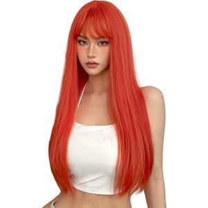 Nivard Pruiken Dames - Lang Haar - Hair Wig - Cosplay Pruik - Oranje - 66cm