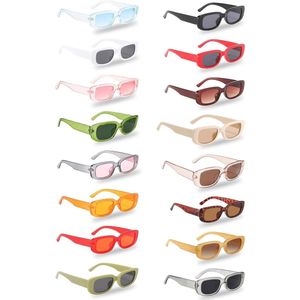 16 stuks rechthoekige vintage zonnebrillen - kleurrijke jaren 90 - modieuze zonnebril met UV-bescherming - retro hippie-zonnebril voor carnaval - Meerkleurig .
