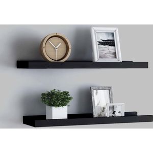 The Living Store Fotoplank - Stijlvol - Wandschap - Afmeting- 40x9x3 cm - Ken- U-vormig - Materiaal- MDF - Kleur- Zwart