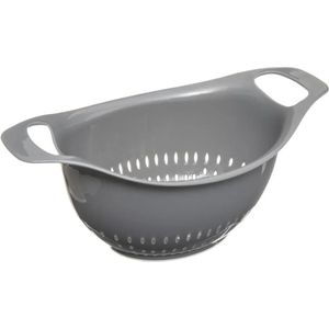 Kleine vergiet/zeef antislip grijs 14 x 18 cm van kunststof - Keukenvergieten