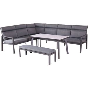 LUCA | Hoekset | Loungeset Tuinset Dining Set | Industrieel | Grijs / Zwart | 6 Zitplaatsen