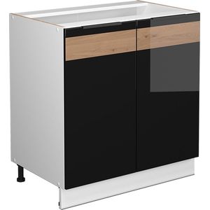 Vicco Fame-Line Keuken Wastafelkast – 80 cm met legplank, WB Marmer Zwart eiken hoogglans met legplank, WB Marmer