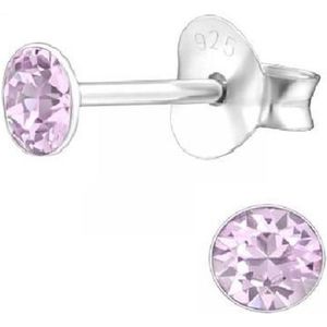 Zilveren oorknop, Light Amethyst Swarovski kristal (8MM)