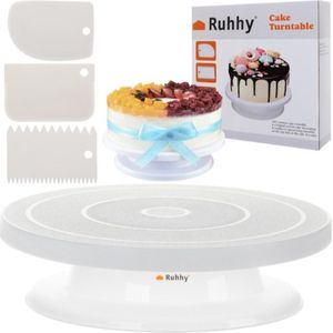 Kookpro Ruhhy - Taartplateau Draaibaar Ø 28 cm - Met 3 Taart Schrapers - Draaiplateau taart – Draaibaar Taartplateau set – Draaitafel – Taart schraper set
