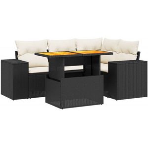 vidaXL Loungeset - 5-delig - Poly Rattan - Zwart Loungeset - Tuinset - PE-rattan - Outdoor Furniture - Balkon Set
