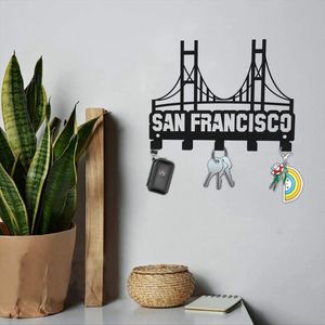San Francisco Themed Zwart Metalen Sleutelhouder voor Muur Sleutelrek met 5 Sleutelhaken voor Hang Sleutelhangers Paraplu