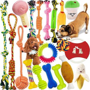Honden Speelgoed Set - Geschikt voor puppy's en middelgrote honden- 19 Stuks - Hondenspeelgoed - Touw - Kauwspeelgoed - Bal - Meerkleurig