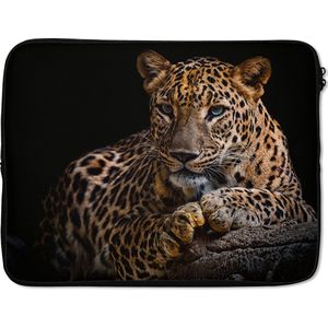 Laptophoes 17 inch - Wilde dieren - Panter - Portret - Zwart - Dieren - Laptop sleeve - Binnenmaat 42,5x30 cm - Zwarte achterkant