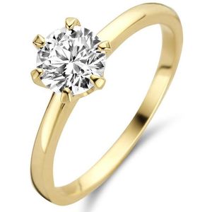 New Bling 9NBG-0204-52 Gouden Ring - Dames - Zirkonia - 6 mm - Solitair - Maat 52 - 6 Poot zetting - 14 Karaat - Goud