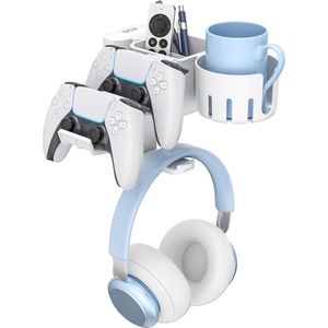 Bureau organizer - klem op bureau met roterende hoofdtelefoon hanger - verwijderbare controller houder - bekerhouder - desktop opslag voor beker mobiele telefoon pen controller Bureau organizer