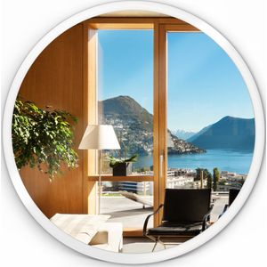 Tulup Spiegel - Spiegel op gehard Glas - Ronde Spiegel - Diameter: 90 cm - Spiegel met witte lijst - Slaapkamerspiegel - Badkamerspiegel - Gang - Kleedkamer - Hangspiegel - Decoratief Spiegel - Scandinavisch Design - Luxe Spiegel - Make-up Spiegel