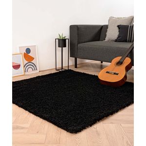 Vierkant hoogpolig vloerkleed shaggy Trend effen - zwart 200x200 cm