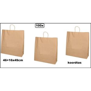 100x Tas, Kraftpapier, 46x16x49cm, papieren draagtas, bruin - tas koordtas koord festival kado thema feest