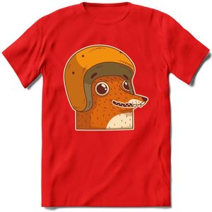 Safety fox T-Shirt Grappig | Dieren vos Kleding Kado Heren / Dames | Animal Skateboard Cadeau shirt - Rood - L