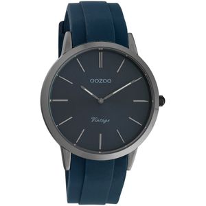 OOZOO Timepieces - Titanium horloge met donker blauwe rubber band - C20171