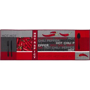 Vloerkleed Chilli Design Keukentapijt, Hot & Spicy, Grijs, Polyamide, 67 x