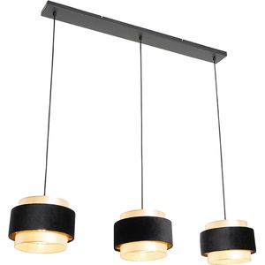 QAZQA elif - Moderne Hanglamp eettafel voor boven de eettafel | in eetkamer - 3 lichts - L 116 cm - Zwart Goud - Woonkamer | Slaapkamer