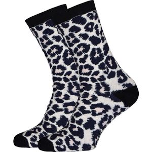 Homepads damessokken huissokken met anti-slip - panter roze met blauw