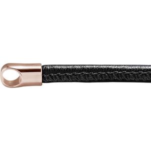 Quiges Leren Ketting Zwart zonder Sluiting Clipring voor Hangers - RVS - Dames - 46cm - EPK095