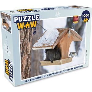 Puzzel Eekhoorn - Vogelhuisje - Vogel - Sneeuw - Legpuzzel - Puzzel 1000 stukjes volwassenen - Kerst - Cadeau - Kerstcadeau voor mannen, vrouwen en kinderen