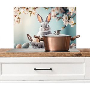 Spatscherm keuken 60x40 cm - Kookplaat achterwand Konijn - Eieren - Mand - Muurbeschermer - Spatwand fornuis - Hoogwaardig aluminium