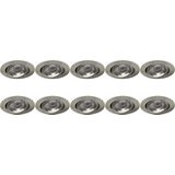 Spot Armatuur 10 Pack - Pragmi Aerony Pro - GU10 Inbouwspot - Rond - Nikkel - Aluminium - Kantelbaar - Ø82mm