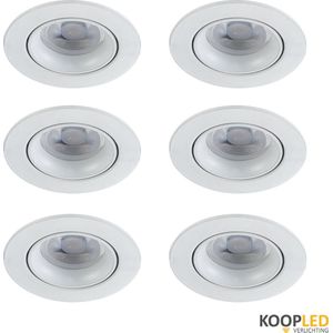 6 Stuks Carme Inbouwspot LED - Inbouwspots badkamer - Inbouw armatuur Carme - Kantelbaar - Ronde plafondspots(Ø68 mm)  - Wit + GU10 Fitting